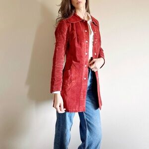 Vintage 70s Burnt Orange/Red Suede Jacket - XS/S Western Boho Coat